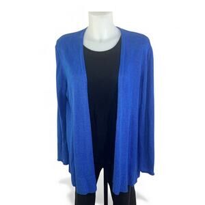 Eileen Fisher System Linen Long Blue Open Front Cardigan Large Lagenlook Relaxed